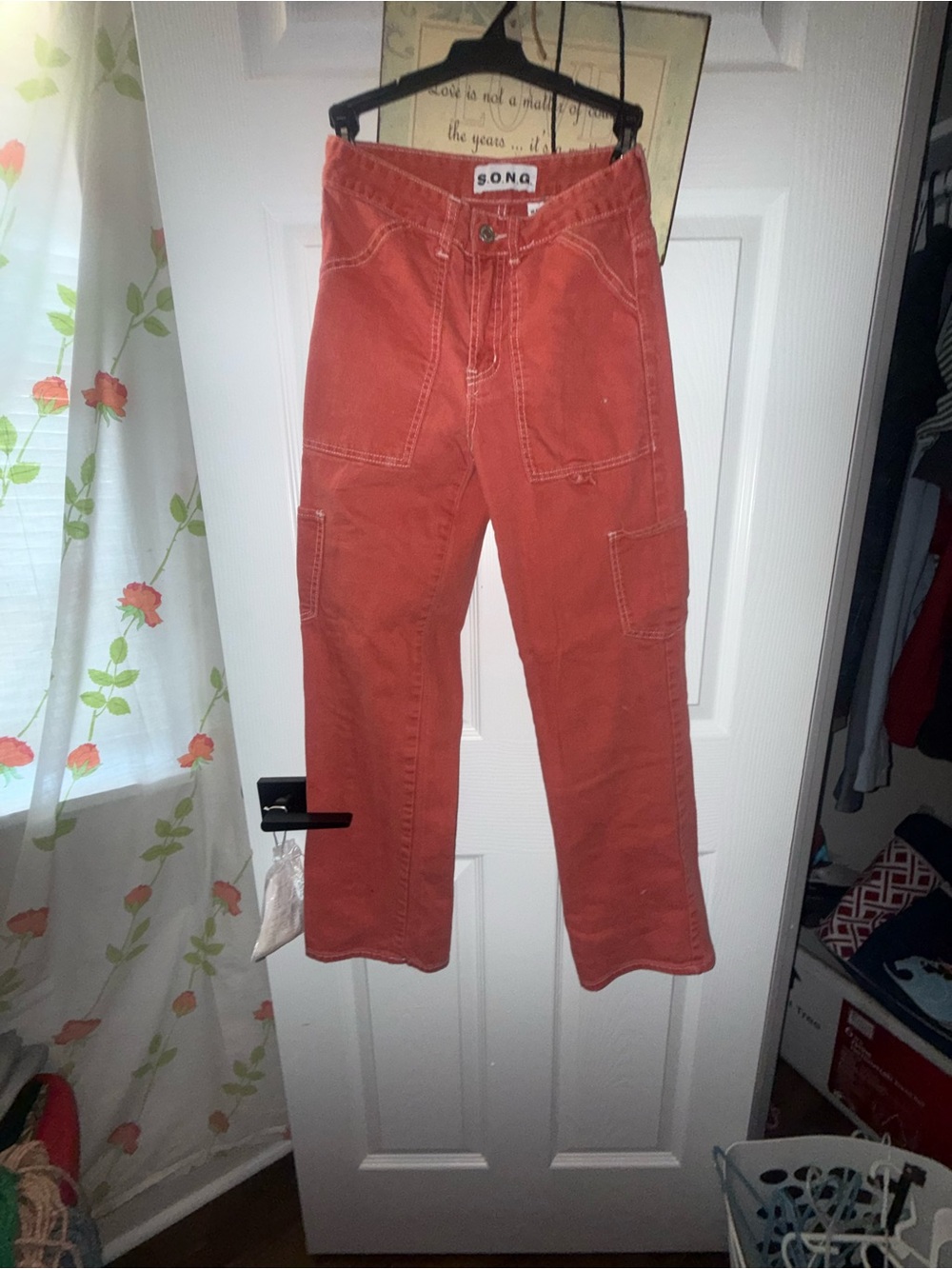 SONQ Rust Red Wide-Leg Carpenter Jeans for Women